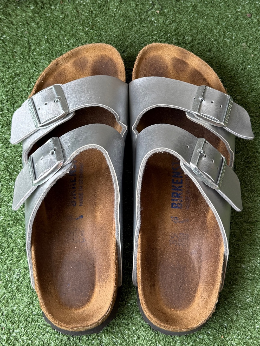 Birkenstock Arizona Synthetic Silver Leather Women’s Sandals